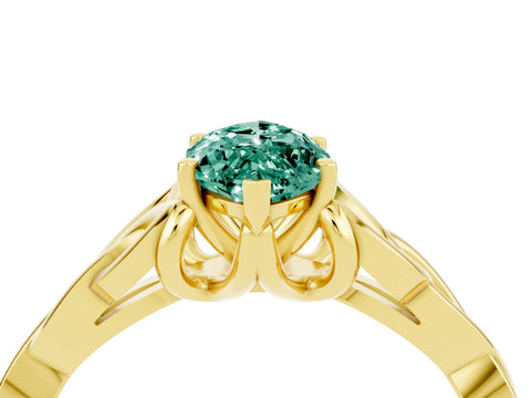 Yellow gold Marquise Cut Green Sapphire Solitaire Engagement Ring with Celtic Knot Band and Four-Prong Setting_4