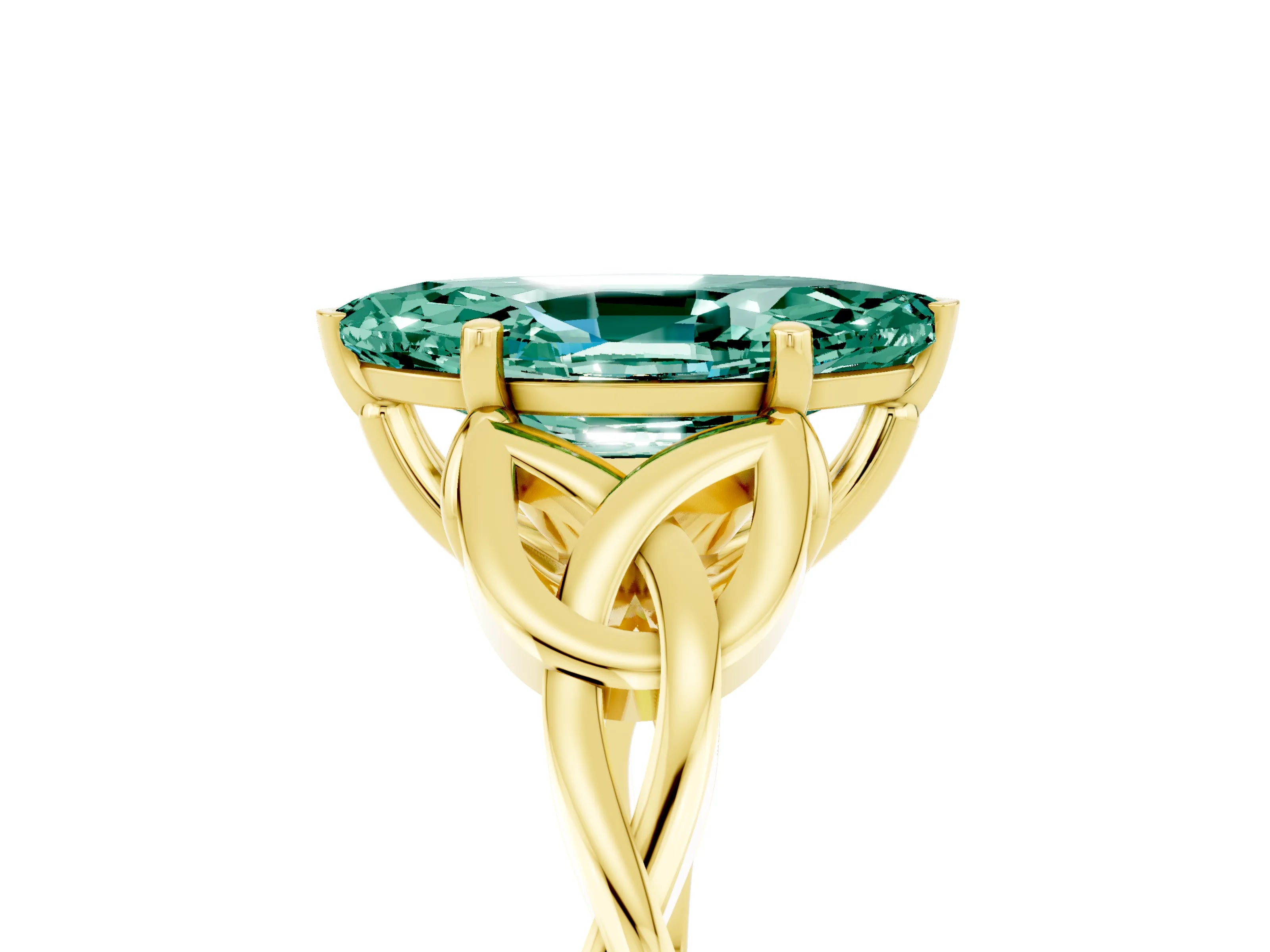 Yellow gold Marquise Cut Green Sapphire Solitaire Engagement Ring with Celtic Knot Band and Four-Prong Setting_5