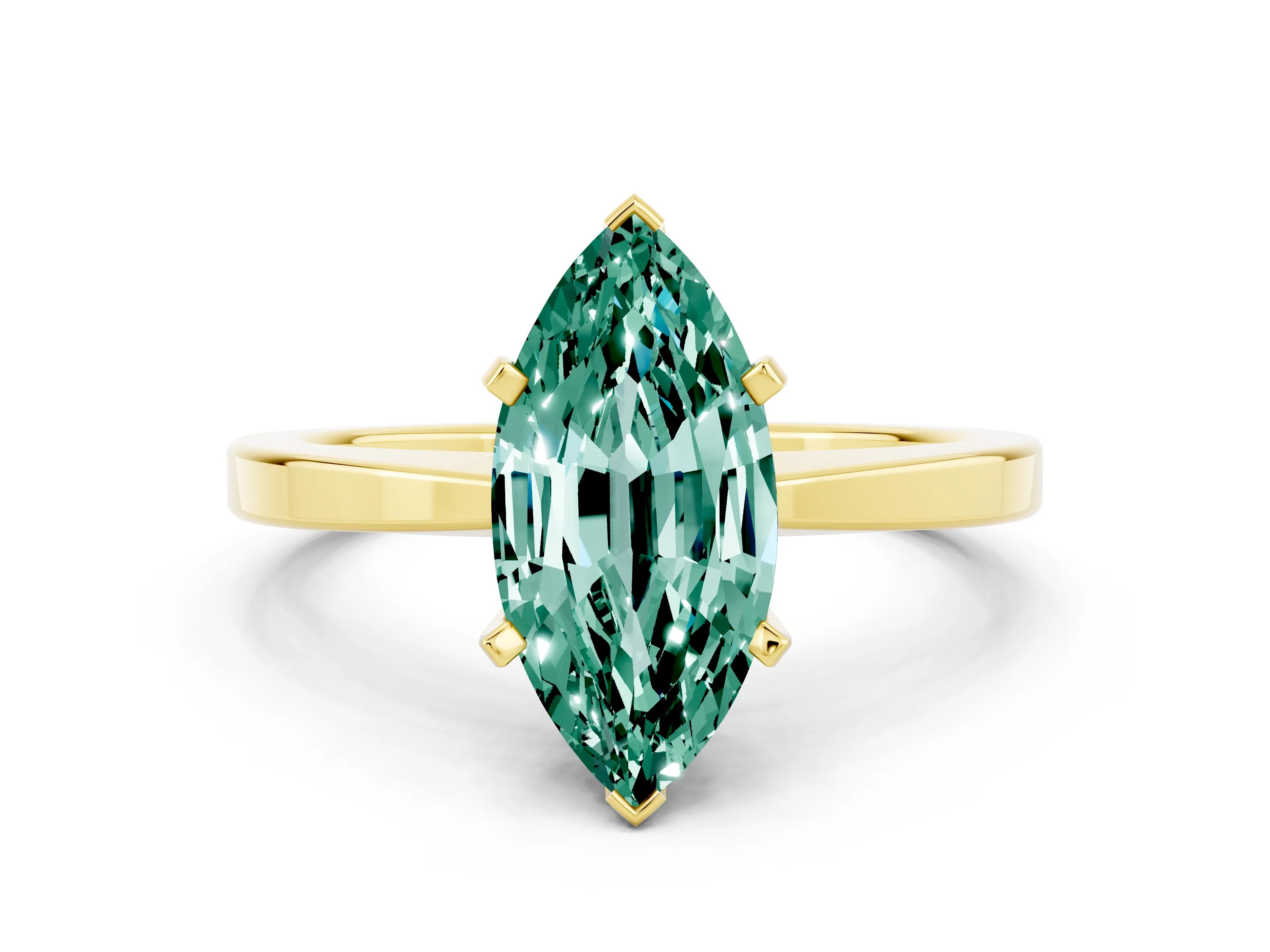 Yellow gold Marquise Cut Green Sapphire Solitaire Engagement Ring with Classic Band and Four-Prong Setting_24