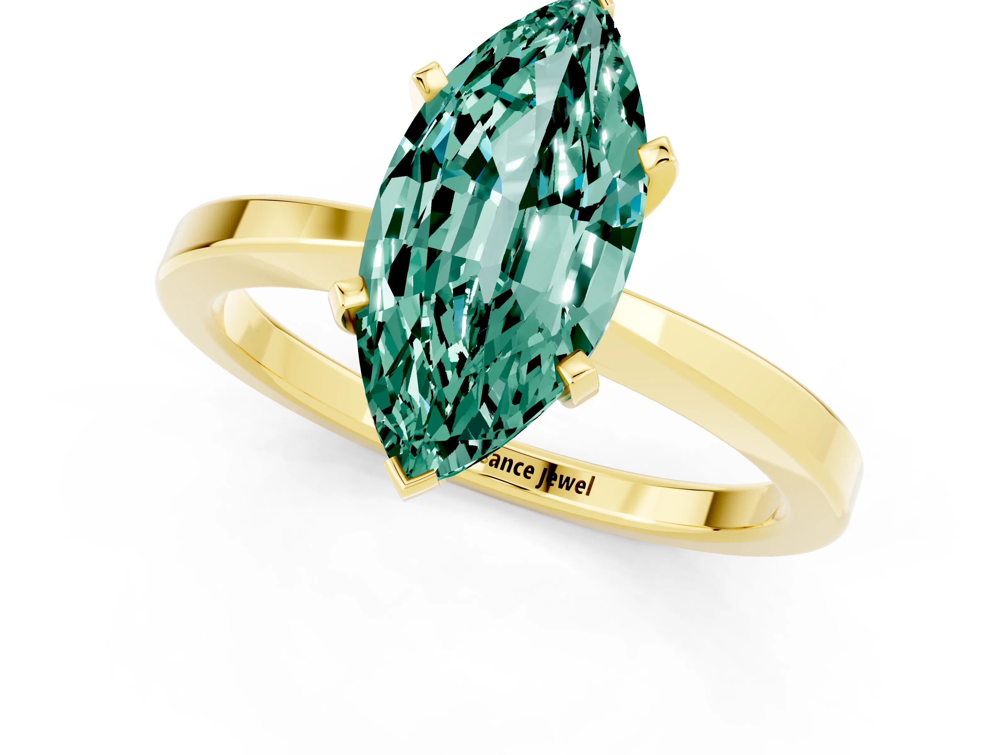 Yellow gold Marquise Cut Green Sapphire Solitaire Engagement Ring with Classic Band and Four-Prong Setting_25