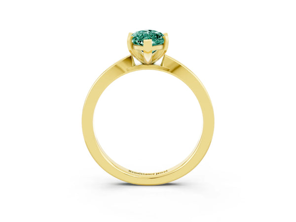 Yellow gold Marquise Cut Green Sapphire Solitaire Engagement Ring with Classic Band and Four-Prong Setting