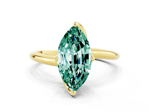 Yellow gold Marquise Cut Green Sapphire Solitaire Engagement Ring with Four-Prong Setting and Classic Band_12