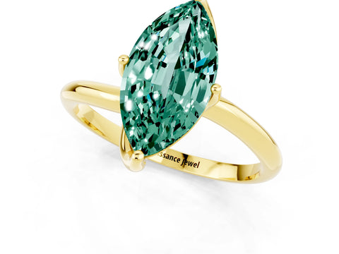 Yellow gold Marquise Cut Green Sapphire Solitaire Engagement Ring with Four-Prong Setting and Classic Band_13