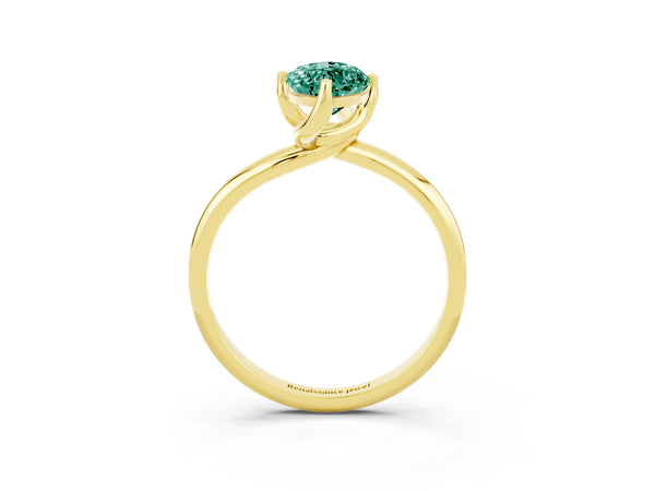 Yellow gold Marquise Cut Green Sapphire Solitaire Engagement Ring with Four-Prong Setting and Classic Band