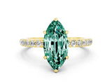 Yellow gold Marquise Cut Green Sapphire Solitaire Engagement Ring with Pavé Band and Four-Prong Setting