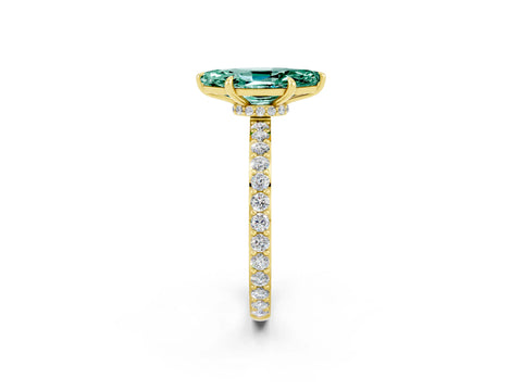 Yellow gold Marquise Cut Green Sapphire Solitaire Engagement Ring with Pavé Band and Four-Prong Setting_2