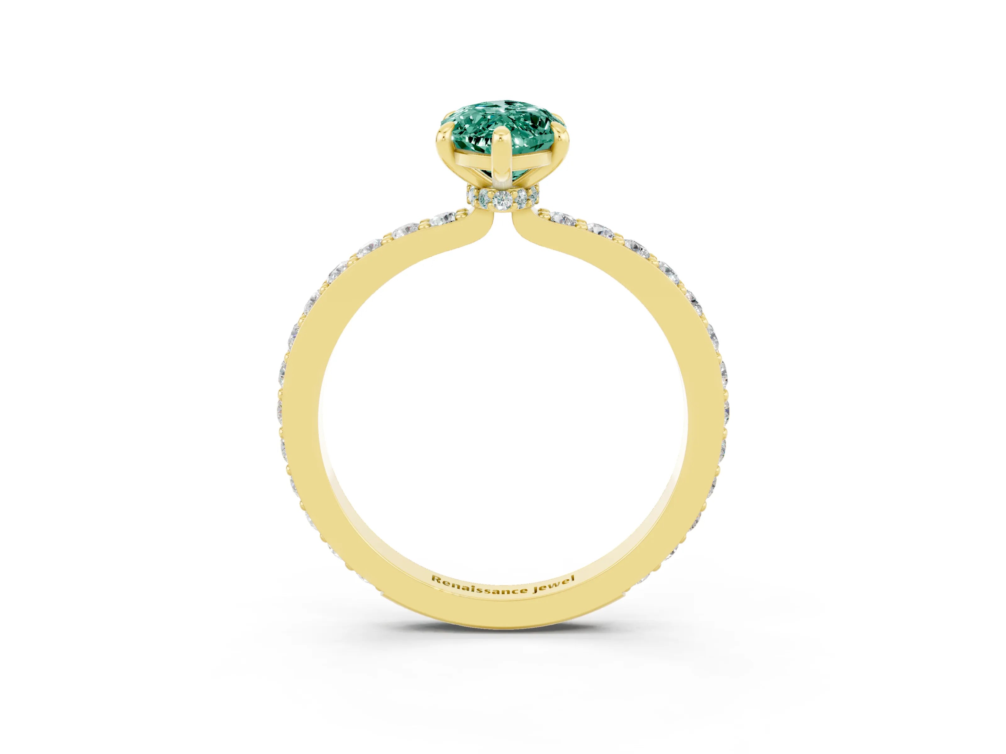 Yellow gold Marquise Cut Green Sapphire Solitaire Engagement Ring with Pavé Band and Four-Prong Setting_3
