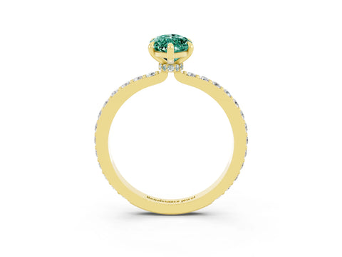 Yellow gold Marquise Cut Green Sapphire Solitaire Engagement Ring with Pavé Band and Four-Prong Setting_3