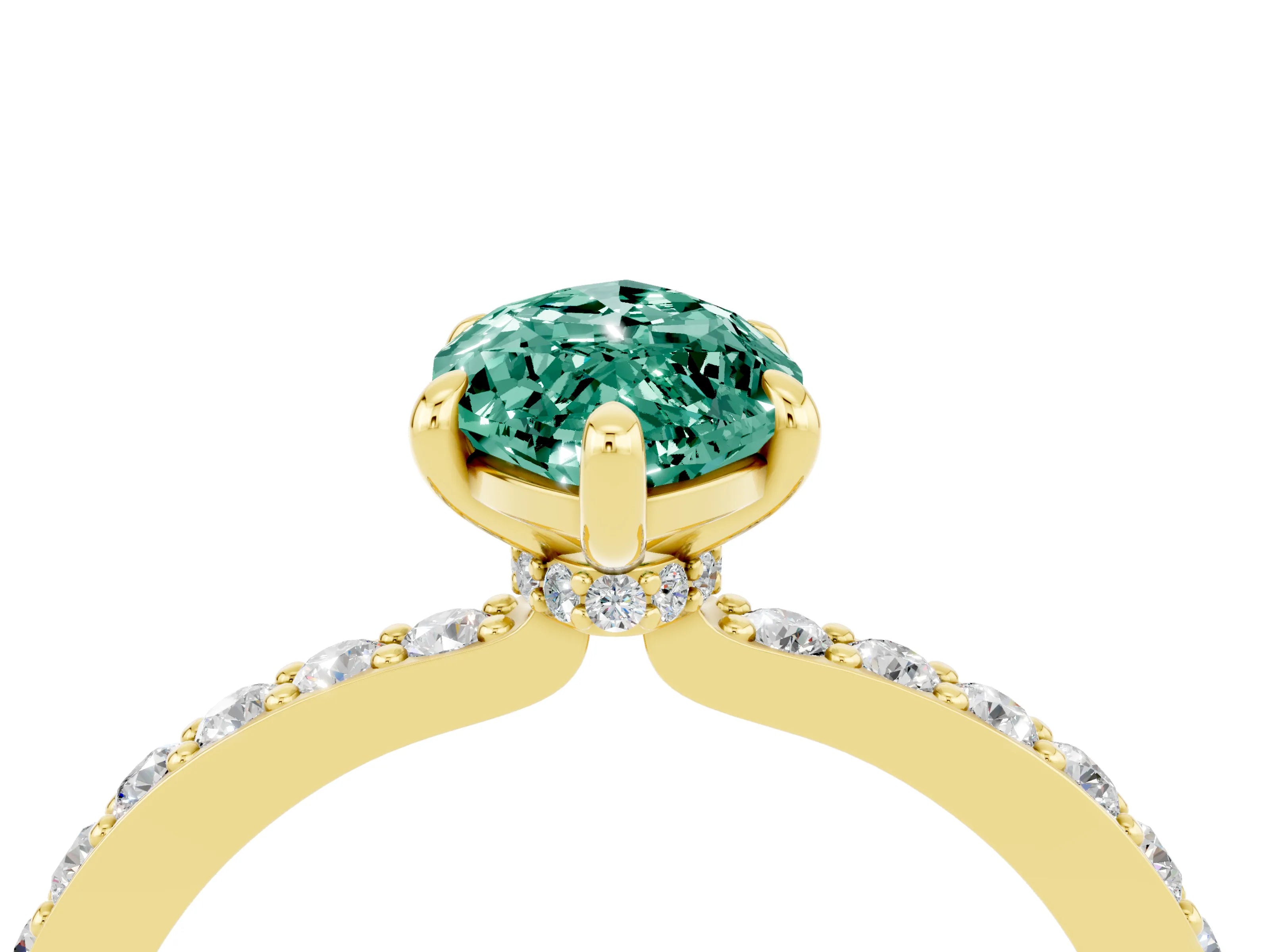 Yellow gold Marquise Cut Green Sapphire Solitaire Engagement Ring with Pavé Band and Four-Prong Setting_4