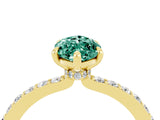 Yellow gold Marquise Cut Green Sapphire Solitaire Engagement Ring with Pavé Band and Four-Prong Setting_4