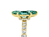 Yellow gold Marquise Cut Green Sapphire Solitaire Engagement Ring with Pavé Band and Four-Prong Setting_5