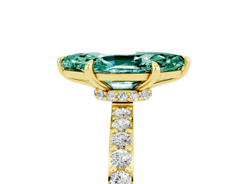 Yellow gold Marquise Cut Green Sapphire Solitaire Engagement Ring with Pavé Band and Four-Prong Setting_5