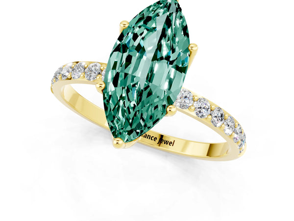 Yellow gold Marquise Cut Green Sapphire Solitaire Engagement Ring with Round  Pavé Band and Prong Setting