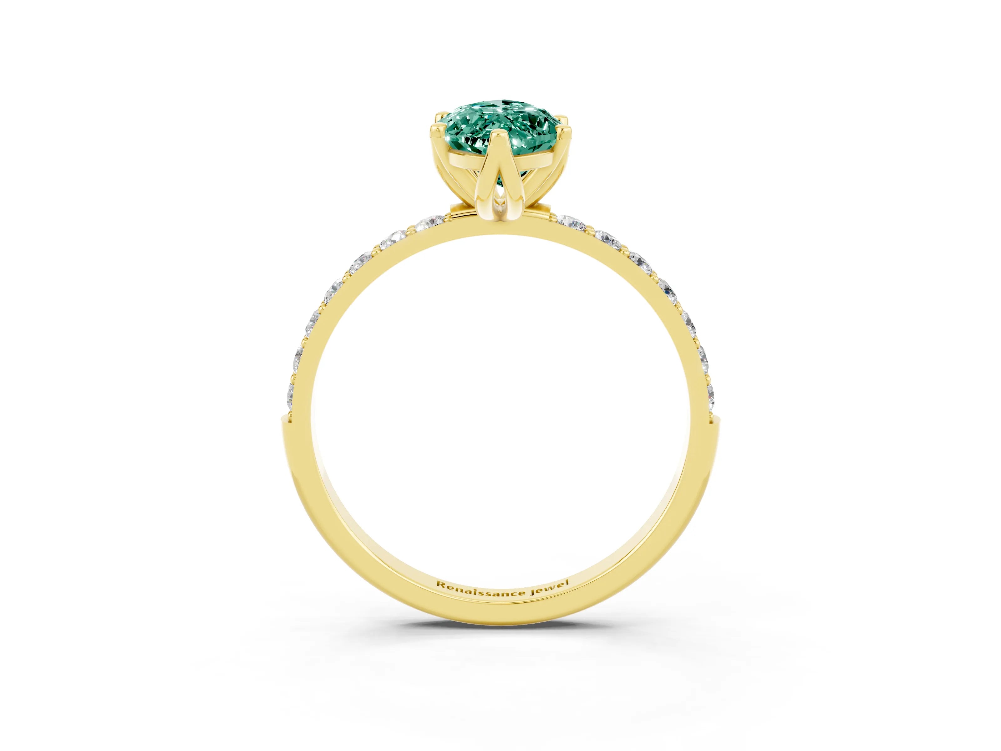 Yellow gold Marquise Cut Green Sapphire Solitaire Engagement Ring with Pavé Band and Prong Setting_3