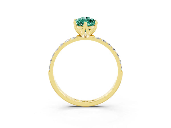 Yellow gold Marquise Cut Green Sapphire Solitaire Engagement Ring with Round  Pavé Band and Prong Setting