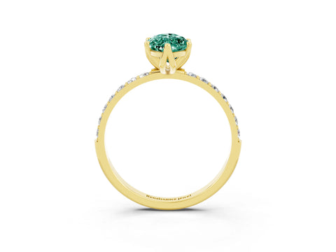 Yellow gold Marquise Cut Green Sapphire Solitaire Engagement Ring with Pavé Band and Prong Setting_3