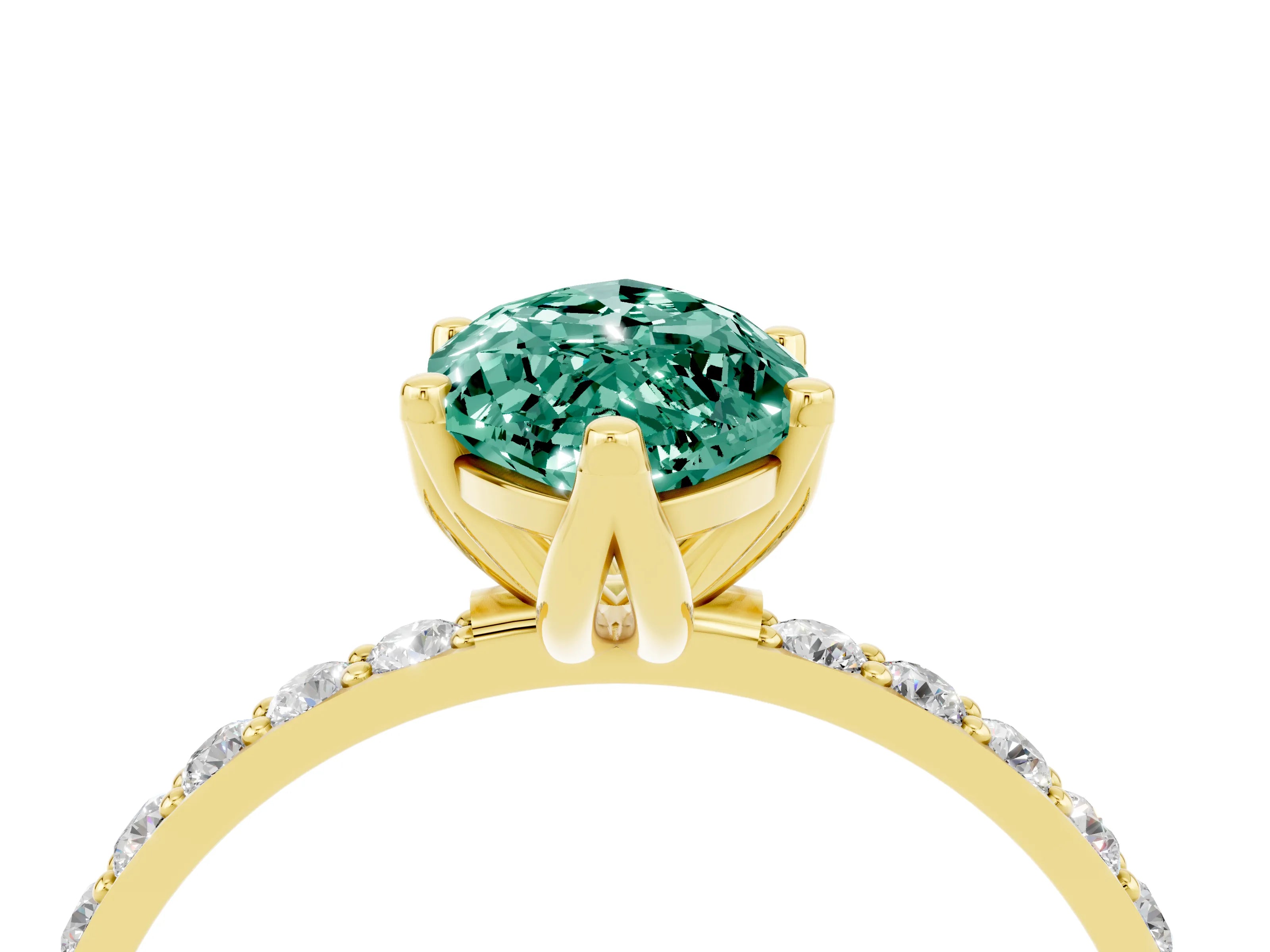 Yellow gold Marquise Cut Green Sapphire Solitaire Engagement Ring with Pavé Band and Prong Setting_4