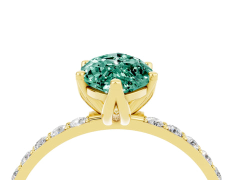 Yellow gold Marquise Cut Green Sapphire Solitaire Engagement Ring with Pavé Band and Prong Setting_4
