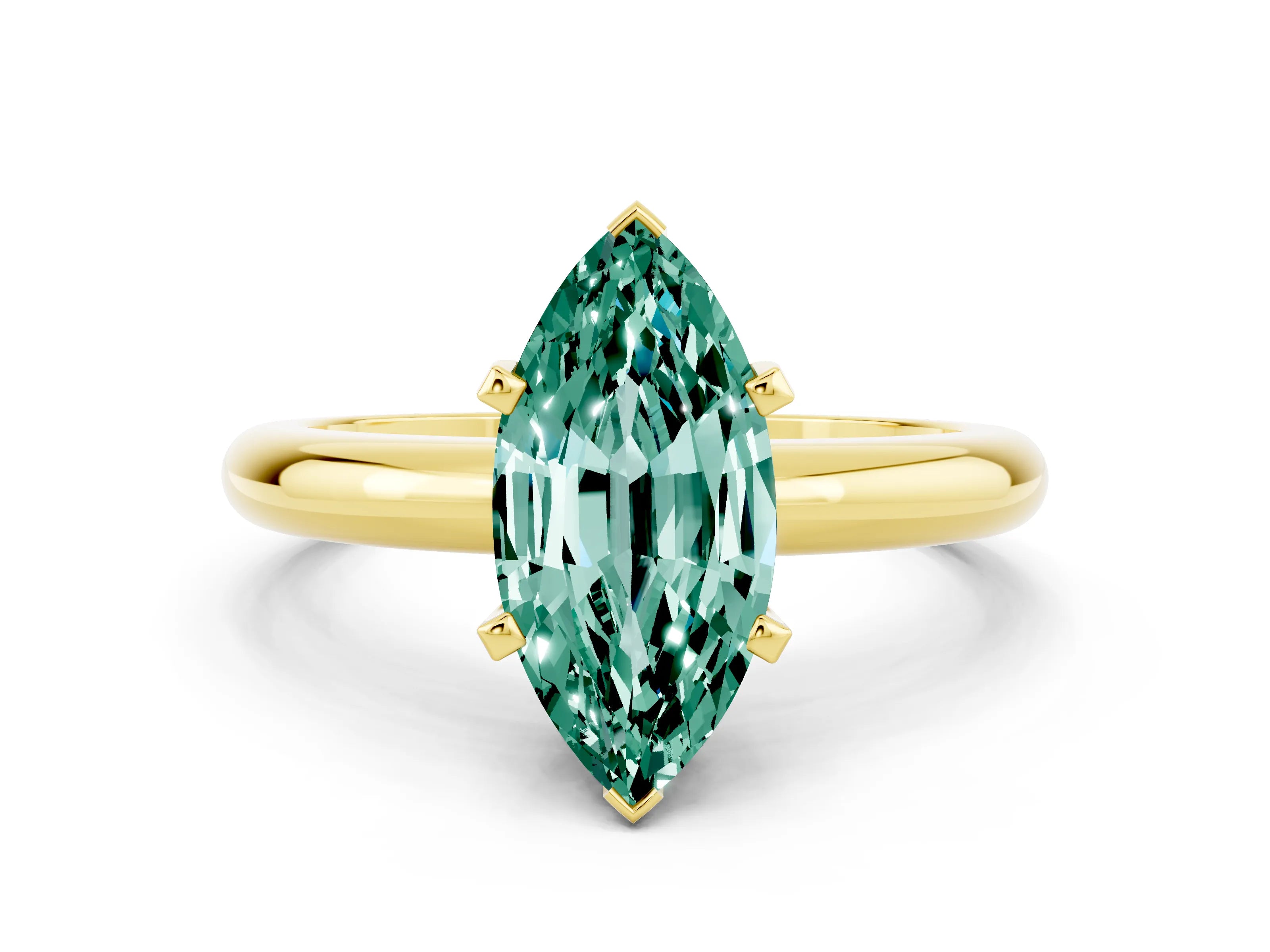 Yellow gold Marquise Cut Green Sapphire Solitaire Engagement Ring with Round Band and Four-Prong Setting