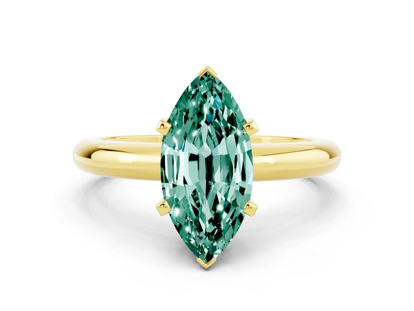Yellow gold Marquise Cut Green Sapphire Solitaire Engagement Ring with Round Band and Four-Prong Setting