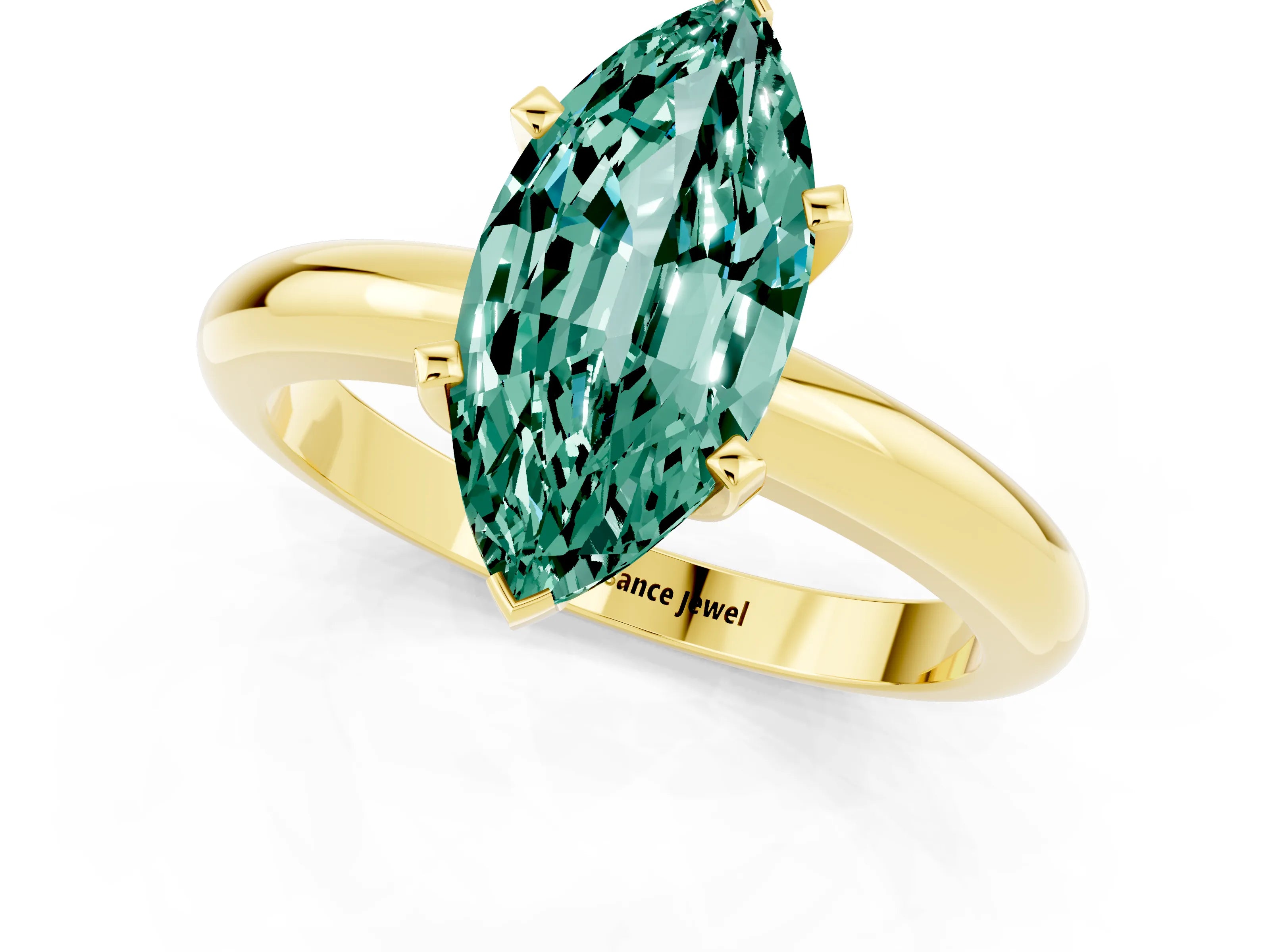 Yellow gold Marquise Cut Green Sapphire Solitaire Engagement Ring with Round Band and Four-Prong Setting_1