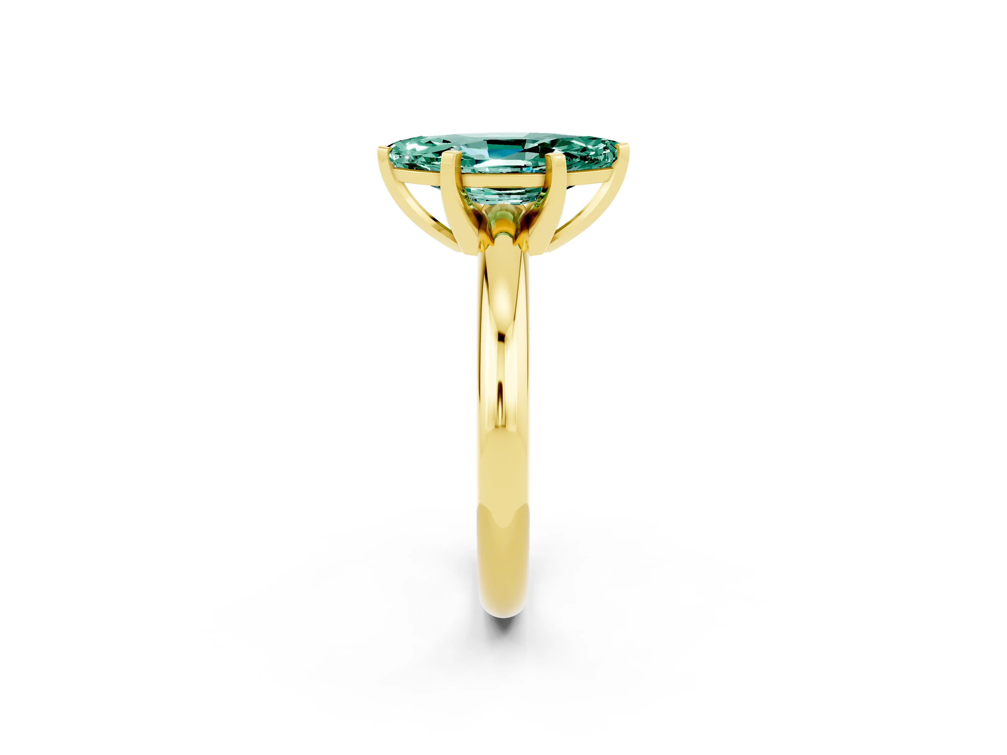 Yellow gold Marquise Cut Green Sapphire Solitaire Engagement Ring with Round Band and Four-Prong Setting_2