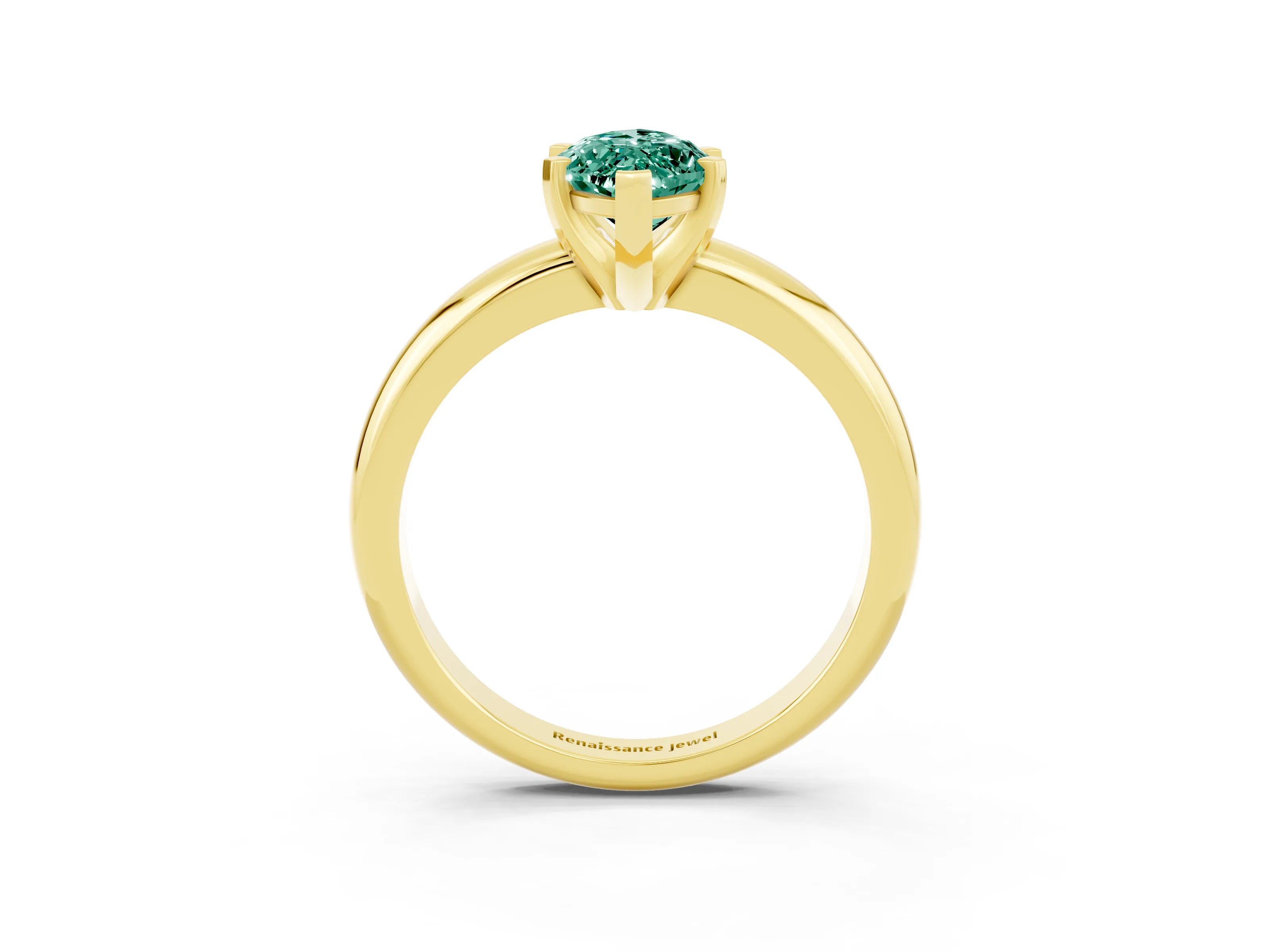 Yellow gold Marquise Cut Green Sapphire Solitaire Engagement Ring with Round Band and Four-Prong Setting_3