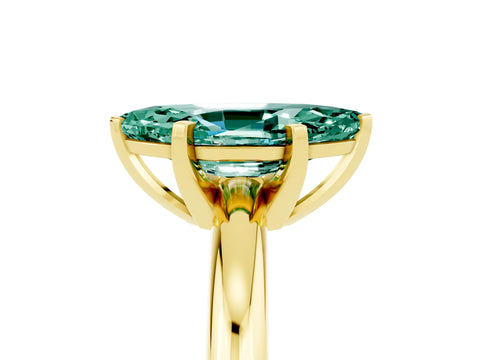 Yellow gold Marquise Cut Green Sapphire Solitaire Engagement Ring with Round Band and Four-Prong Setting_5