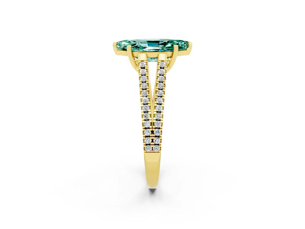 Yellow gold Marquise Cut Green Sapphire Solitaire Engagement Ring with Split Shank Pavé Band