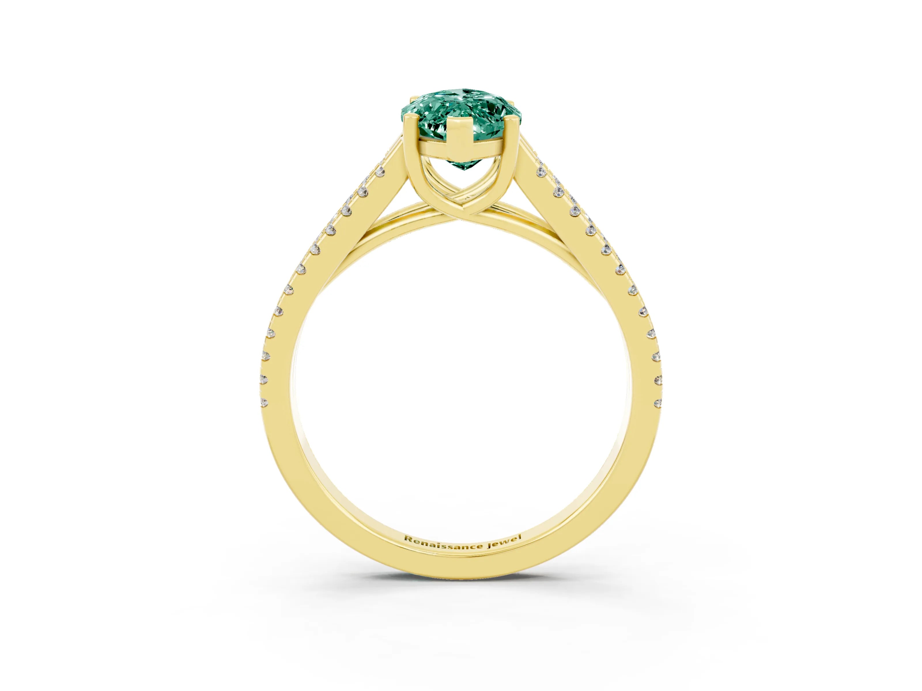 Yellow gold Marquise Cut Green Sapphire Solitaire Engagement Ring with Split Shank Pavé Band_3