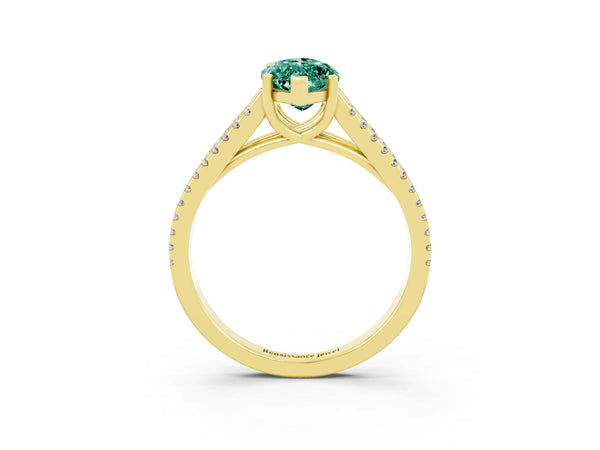 Yellow gold Marquise Cut Green Sapphire Solitaire Engagement Ring with Split Shank Pavé Band