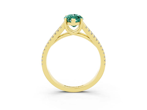 Yellow gold Marquise Cut Green Sapphire Solitaire Engagement Ring with Split Shank Pavé Band_3