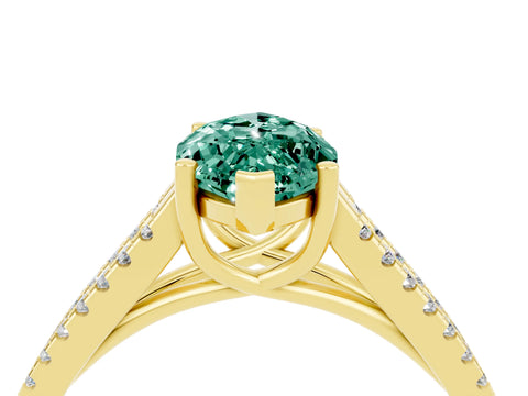 Yellow gold Marquise Cut Green Sapphire Solitaire Engagement Ring with Split Shank Pavé Band_4