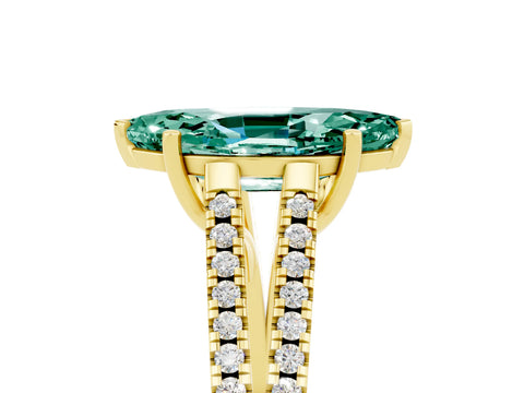 Yellow gold Marquise Cut Green Sapphire Solitaire Engagement Ring with Split Shank Pavé Band_5