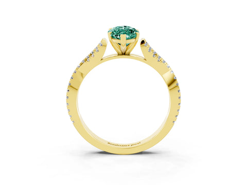 Yellow gold Marquise Cut Green Sapphire Solitaire Engagement Ring with Twisted Pavé Band and Four-Prong Setting_3