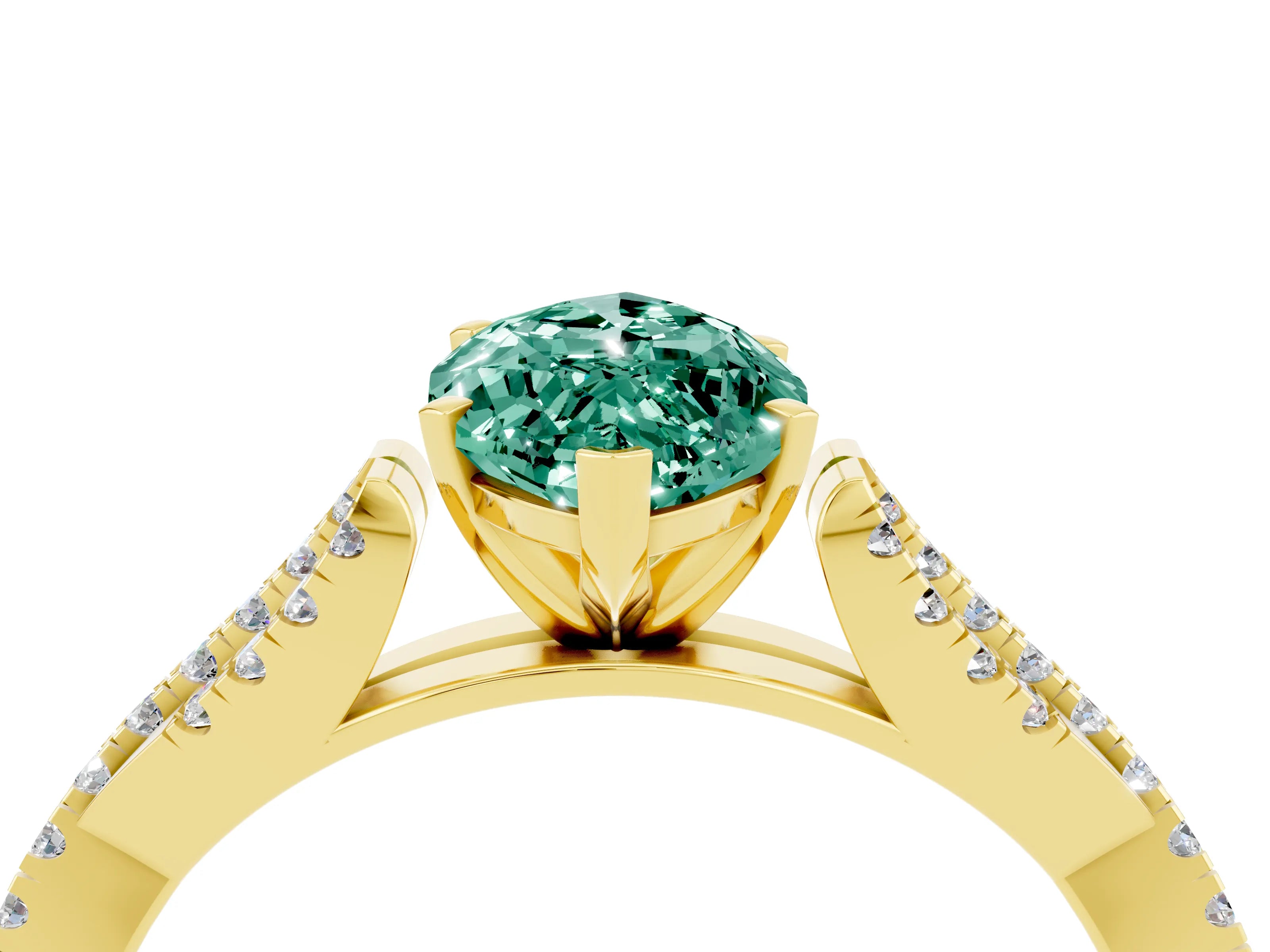 Yellow gold Marquise Cut Green Sapphire Solitaire Engagement Ring with Twisted Pavé Band and Four-Prong Setting_4