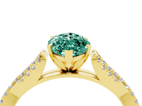 Yellow gold Marquise Cut Green Sapphire Solitaire Engagement Ring with Twisted Pavé Band and Four-Prong Setting_4