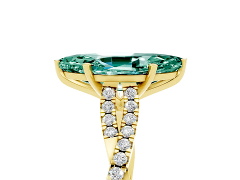 Yellow gold Marquise Cut Green Sapphire Solitaire Engagement Ring with Twisted Pavé Band and Four-Prong Setting_5