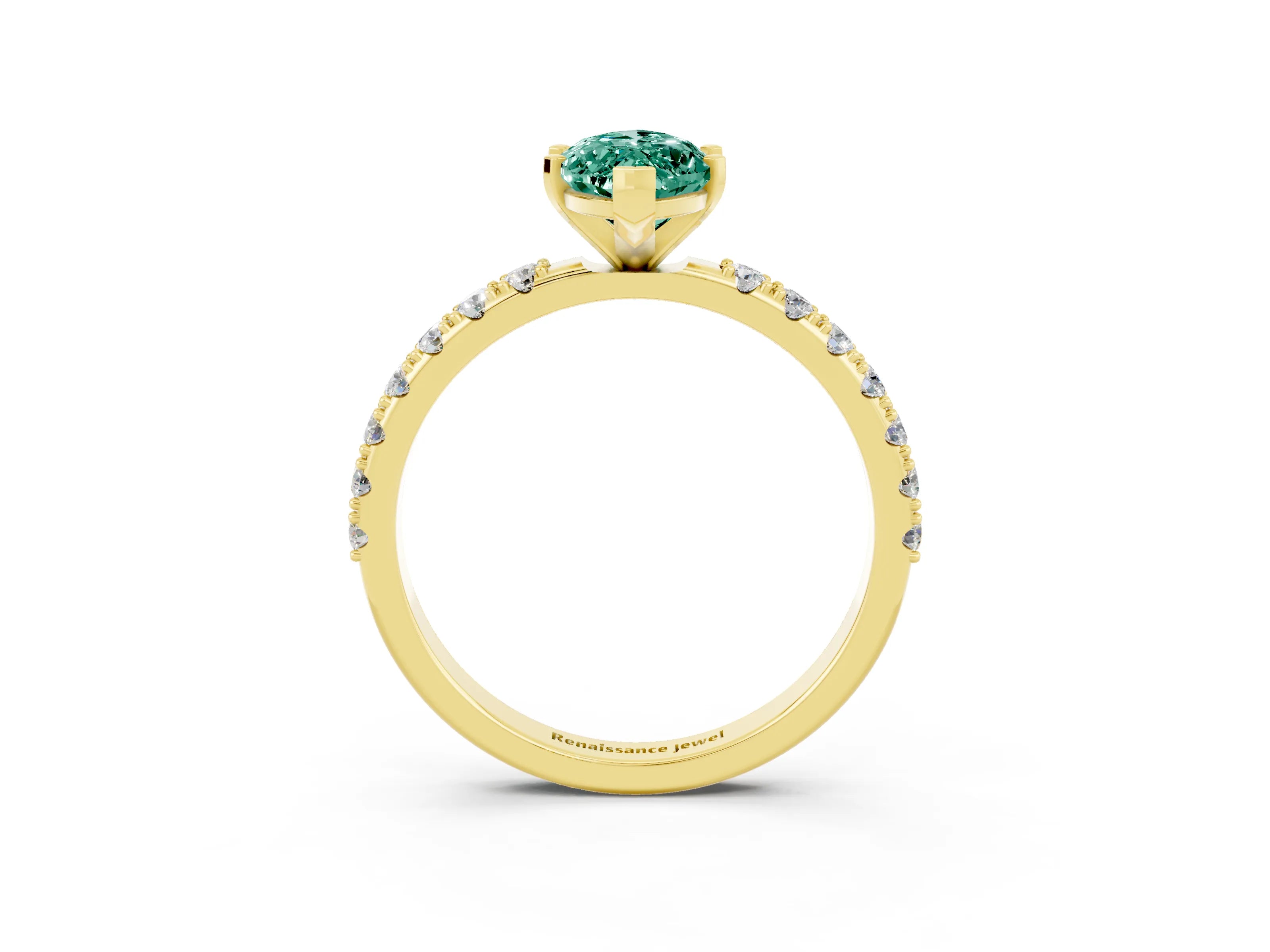 Yellow gold Marquise Cut Green Sapphire Solitaire Pavé Band with Four-Prong Setting_3