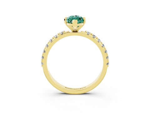 Yellow gold Marquise Cut Green Sapphire Solitaire Pavé Band with Four-Prong Setting_3
