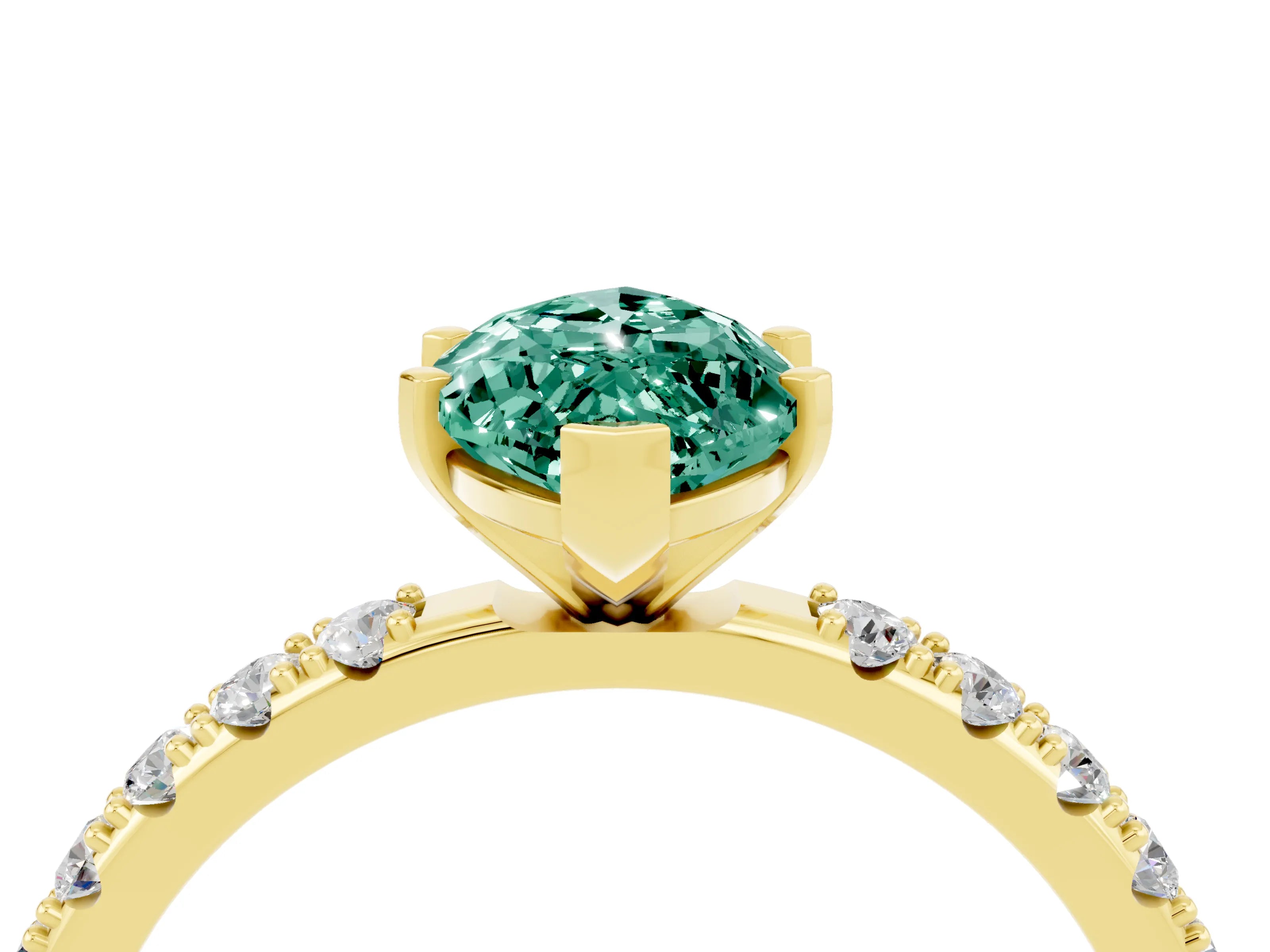 Yellow gold Marquise Cut Green Sapphire Solitaire Pavé Band with Four-Prong Setting_4