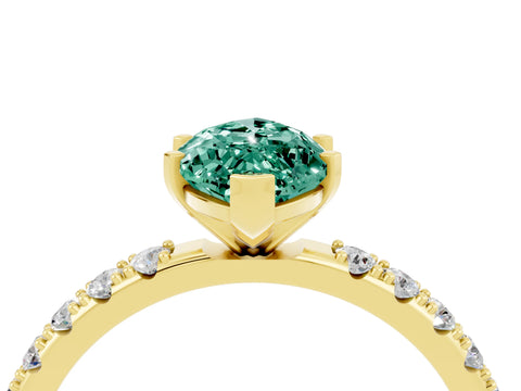 Yellow gold Marquise Cut Green Sapphire Solitaire Pavé Band with Four-Prong Setting_4