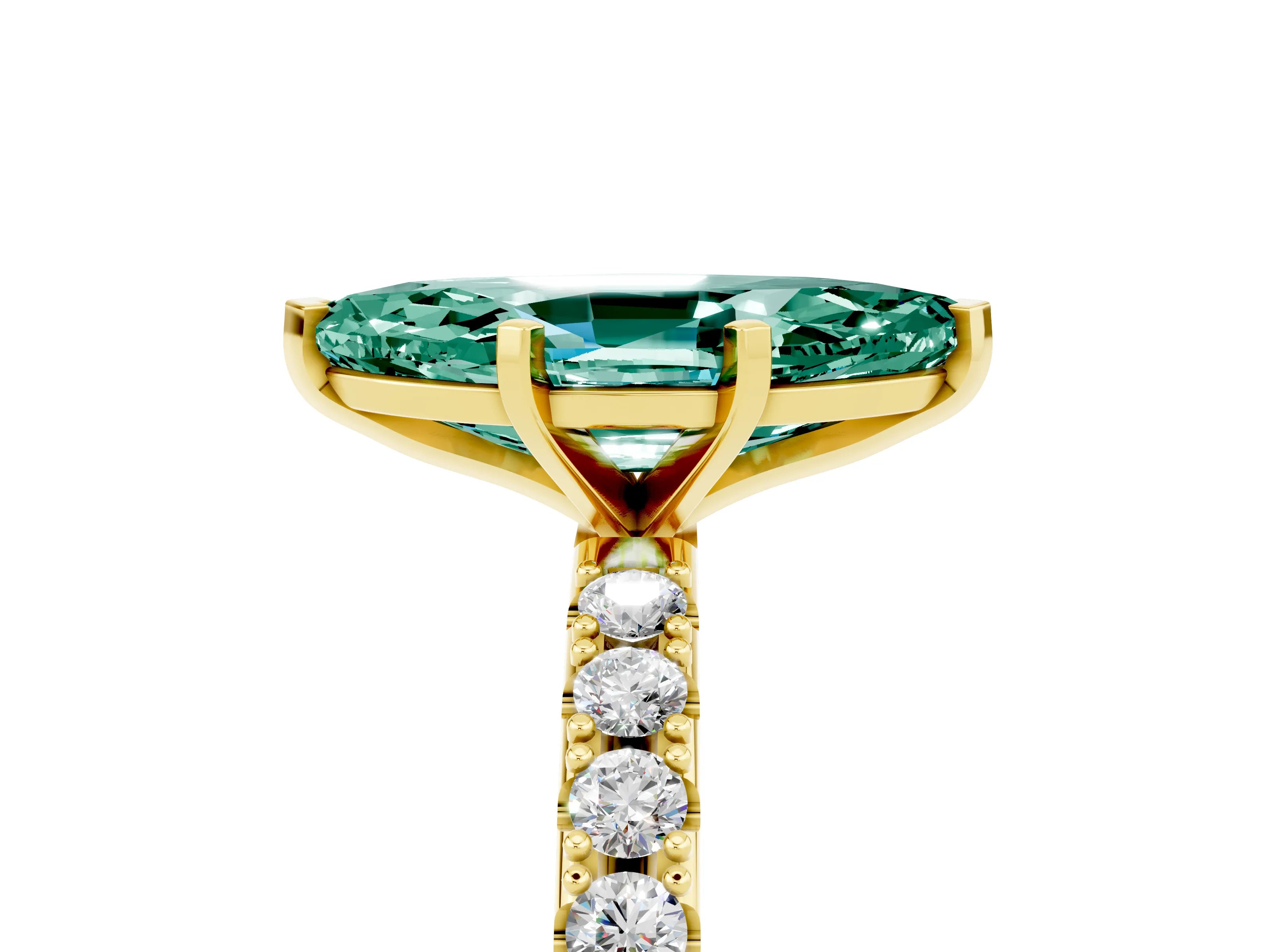 Yellow gold Marquise Cut Green Sapphire Solitaire Pavé Band with Four-Prong Setting_5