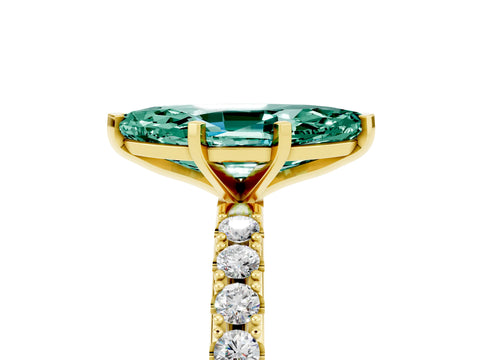 Yellow gold Marquise Cut Green Sapphire Solitaire Pavé Band with Four-Prong Setting_5