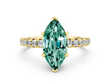 Yellow gold Marquise Cut Green Sapphire Solitaire Pavé Engagement Ring with Round Band and Prong Setting_12