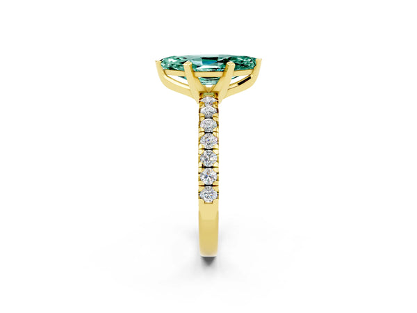 Yellow gold Marquise Cut Green Sapphire Solitaire Pavé Engagement Ring with Round Band and Prong Setting