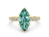 Yellow gold Marquise Cut Green Sapphire Solitaire Pavé Engagement Ring with Round Band and Prong Setting_66