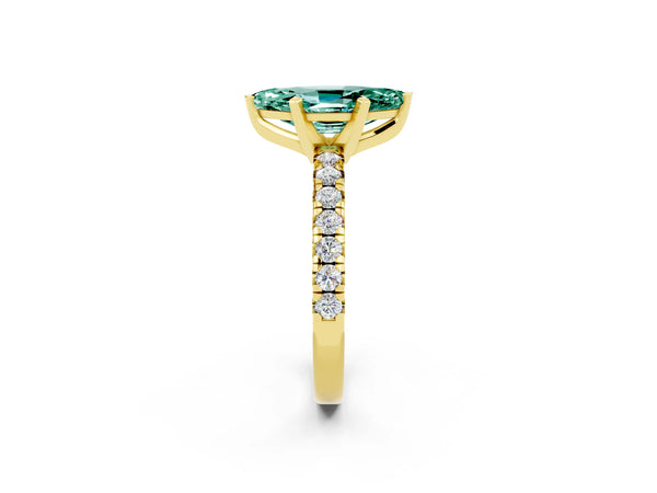 Yellow gold Marquise Cut Green Sapphire Solitaire Pavé Engagement Ring with Round Band and Prong Setting