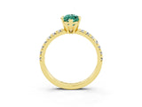 Yellow gold Marquise Cut Green Sapphire Solitaire Pavé Engagement Ring with Round Band and Prong Setting_69