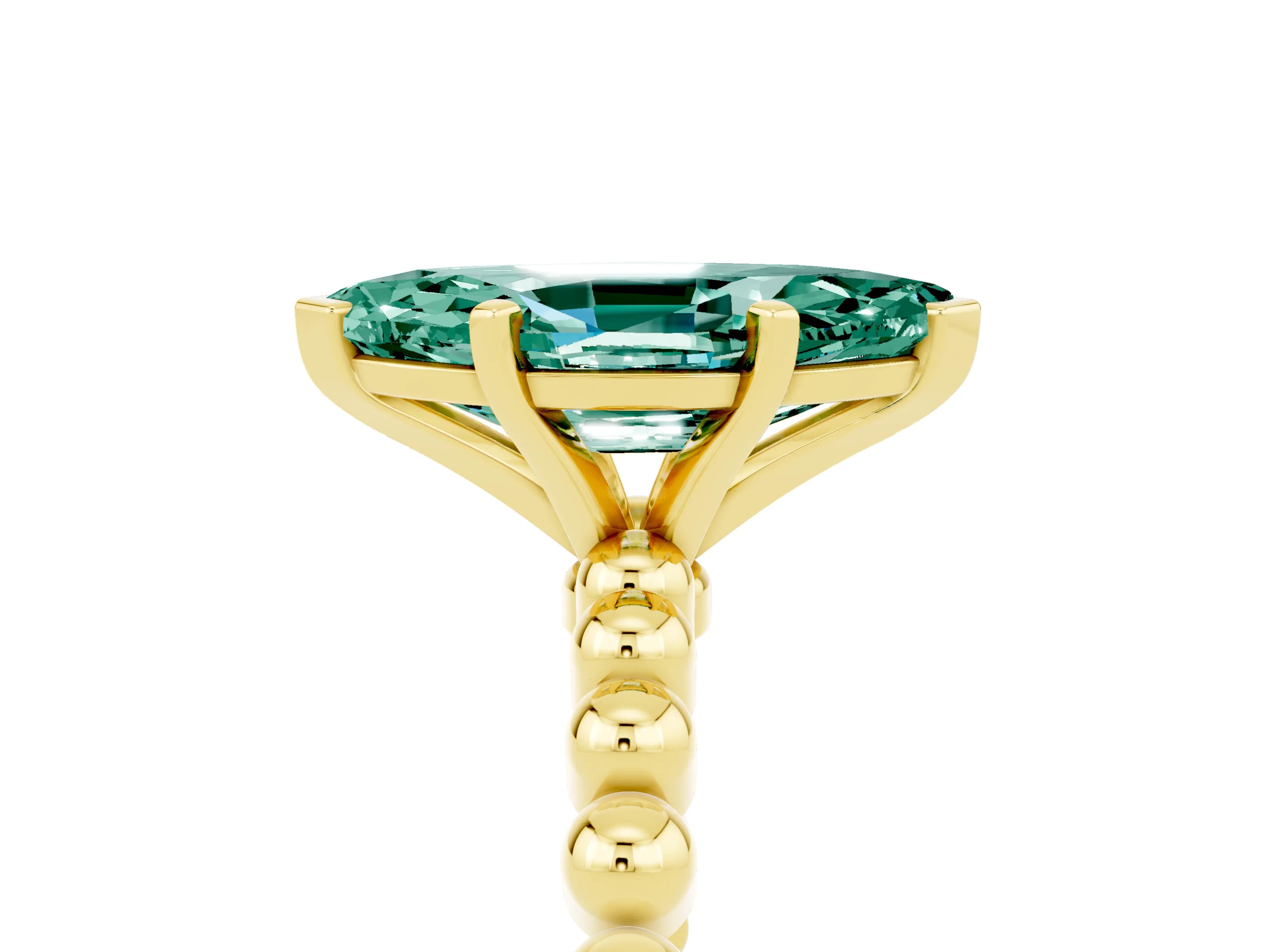 Yellow gold Marquise Cut Green Sapphire Solitaire Ring with Beaded Band and Prong Setting_5